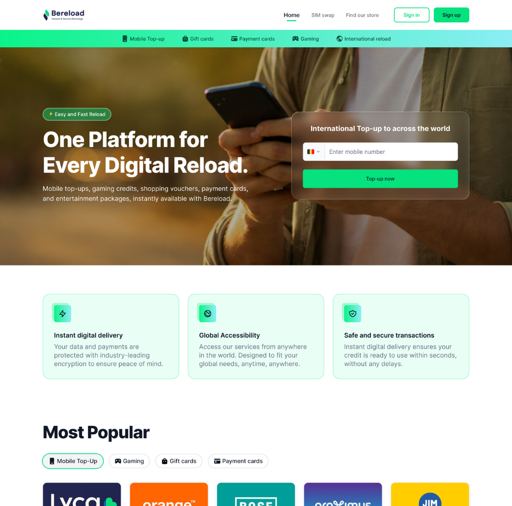Bereload — Mobile Top-up Platform to Simplify Recharge Process